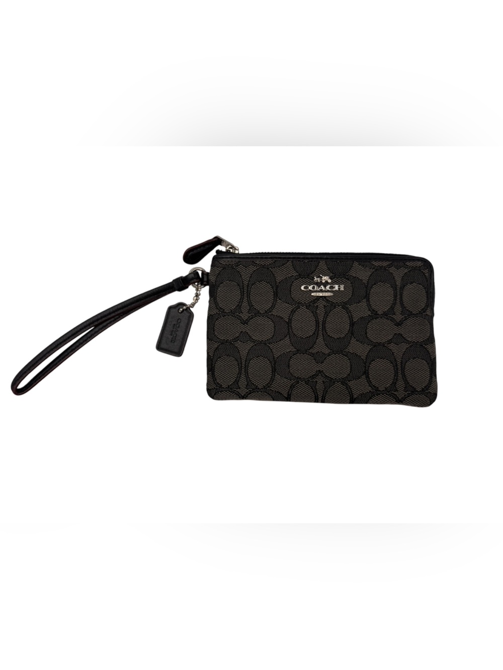 Coach Signature Jacquard Zip Wristlet Brown Black Canvas Leather Y2K